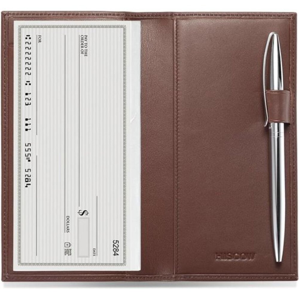 HISCOW Supple Leather Checkbook Cover with Free Divider - Italian Calfskin
